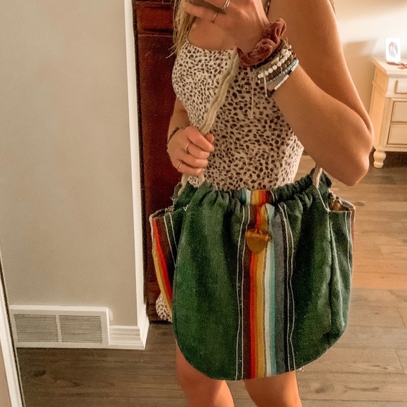 Vintage Style Green Bag with Rope straps - Picture 2 of 5